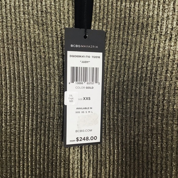 BCBGMaxAZARIA NWT “Judy” Gold Metallic Textured Sheath Dress Party Size XXS - Picture 8 of 10